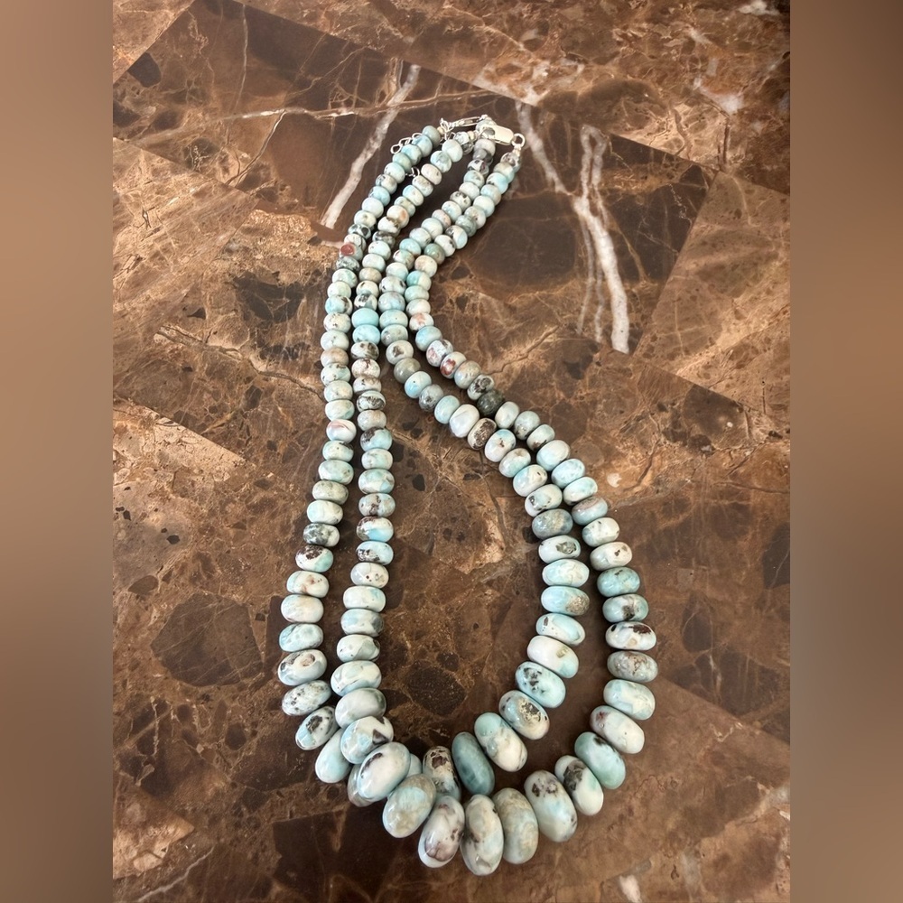 Natural Larimar Graduated Beads Necklace